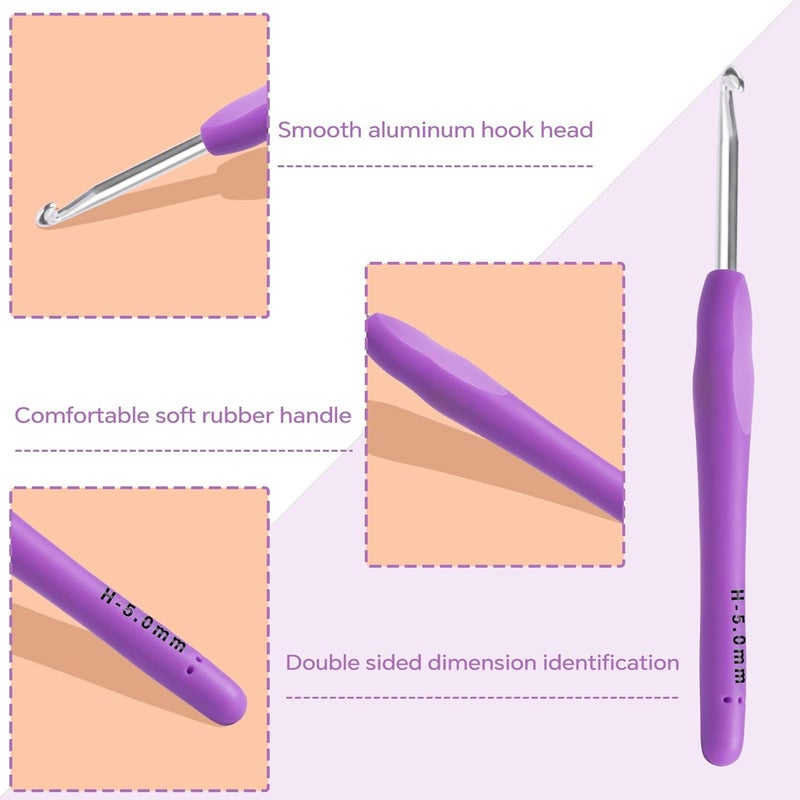 Gerute 5mm Crochet Hook, Ergonomic Crochet Hook, Smooth and Extra Long Knitting Needles, with Soft Rubber Ergonomic Handle and Aluminum Tip, Perfect Beginner and Arthritic Crochet Hooks (5 mm) - Image 3